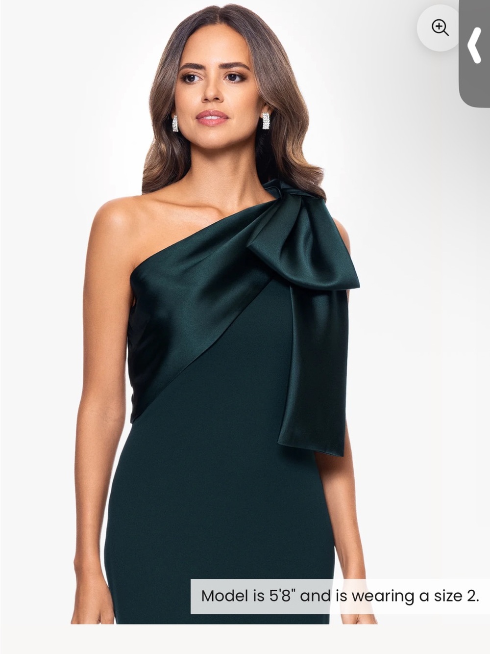 Betsy & Adam One-Shoulder Dark Teal Bow-Accent Gown
